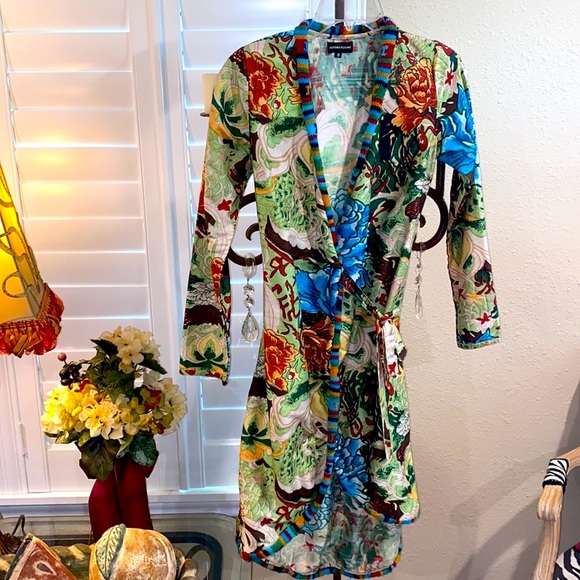 Vintage Aiyana Itchome Dupioni 100% Silk Wrap Dress - Picture 2 of 10